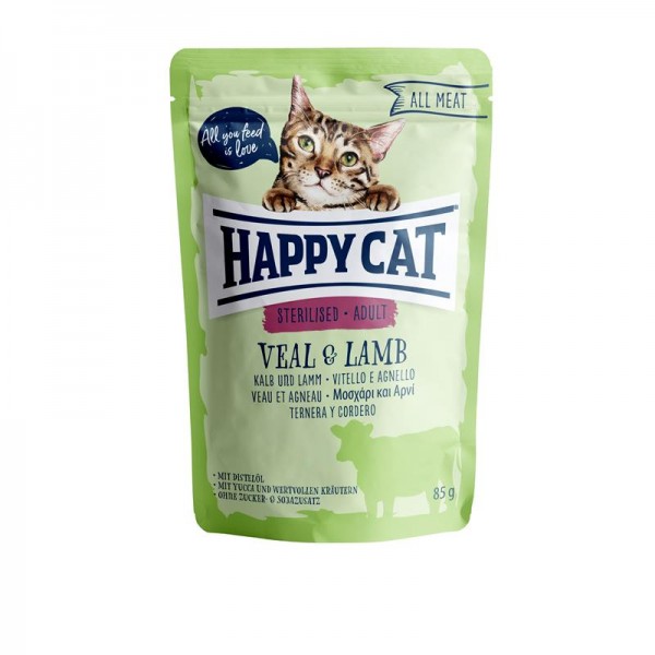 HappyCat All Meat Adult Sterilized Kalb & Lamm 24x85g