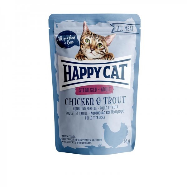 HappyCat All Meat Adult Sterilized Huhn & Forelle 24x85g