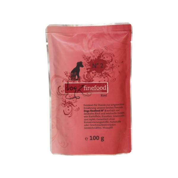 DogzFineFood Pouch No.2 Rind 100g