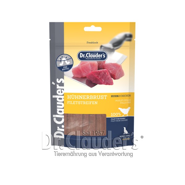 Dr. Clauders Snack Strips Hühnerbrustfiletstreifen 80g MHD 12.10.2023